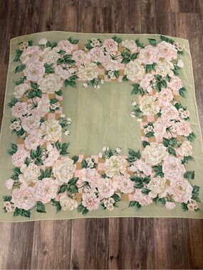Vintage Impressions Floral Scarf in Sage Green, Pink & Cream